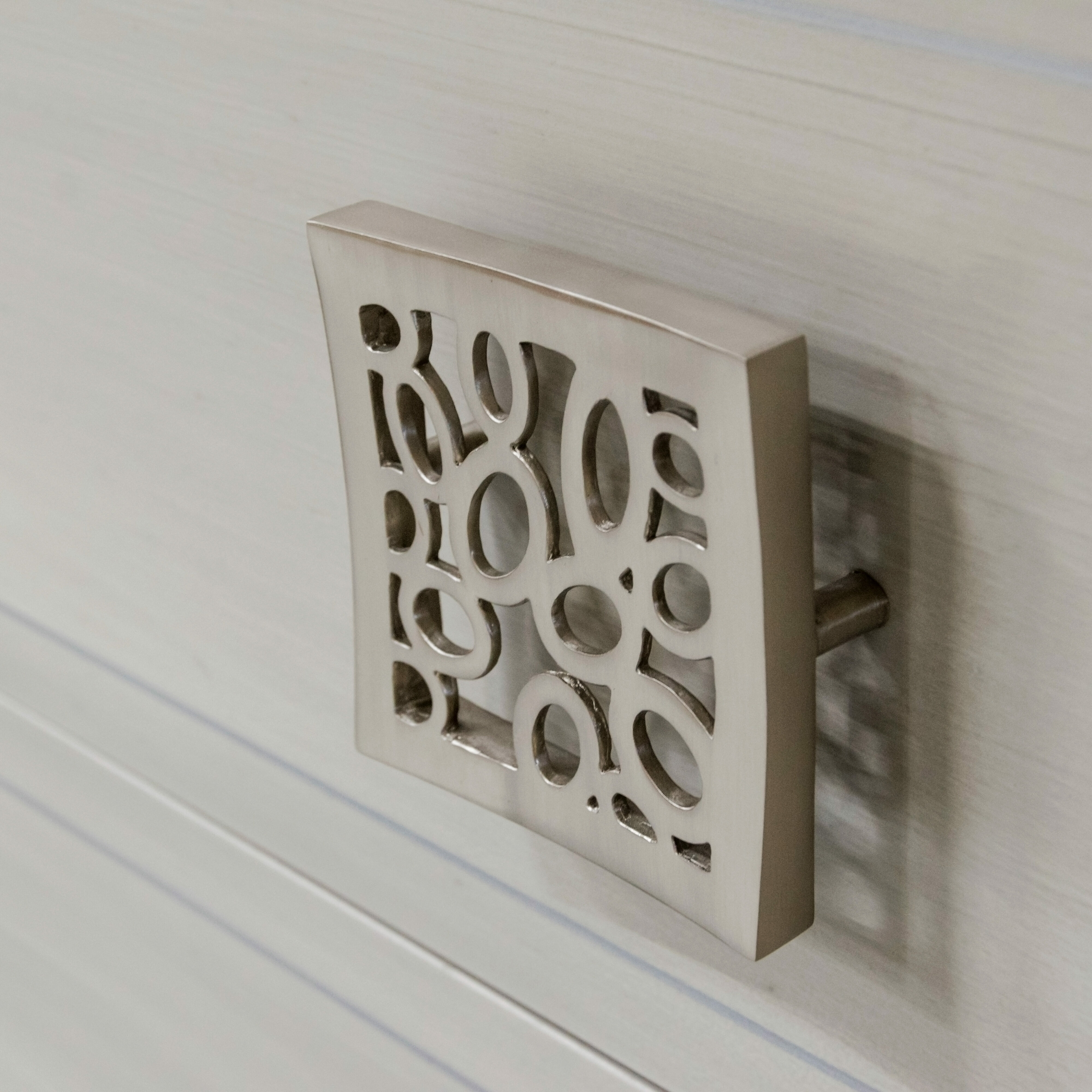 68 1 DW1 BT1 A Custom Facets Chest 3 Drawers 42 W 252 Brushed Putty 77 silver pinstriping on drawers bubble square antique nickle 3 Detail