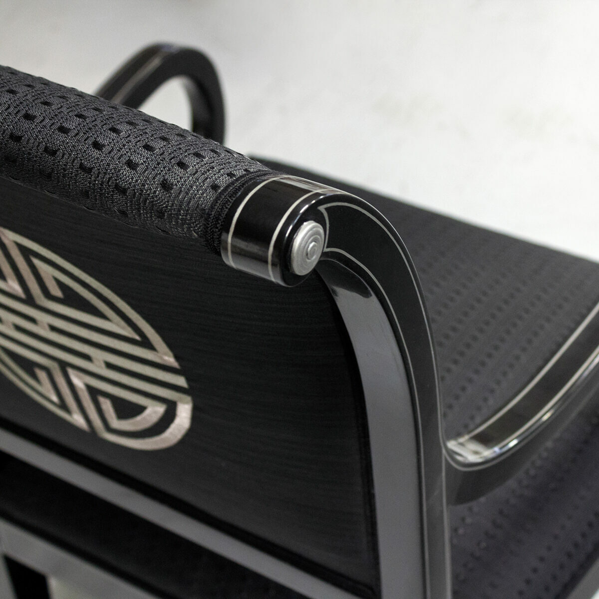 75 072 Black Lacquer Champagne Stripe Embroidered Horse Hair Detail