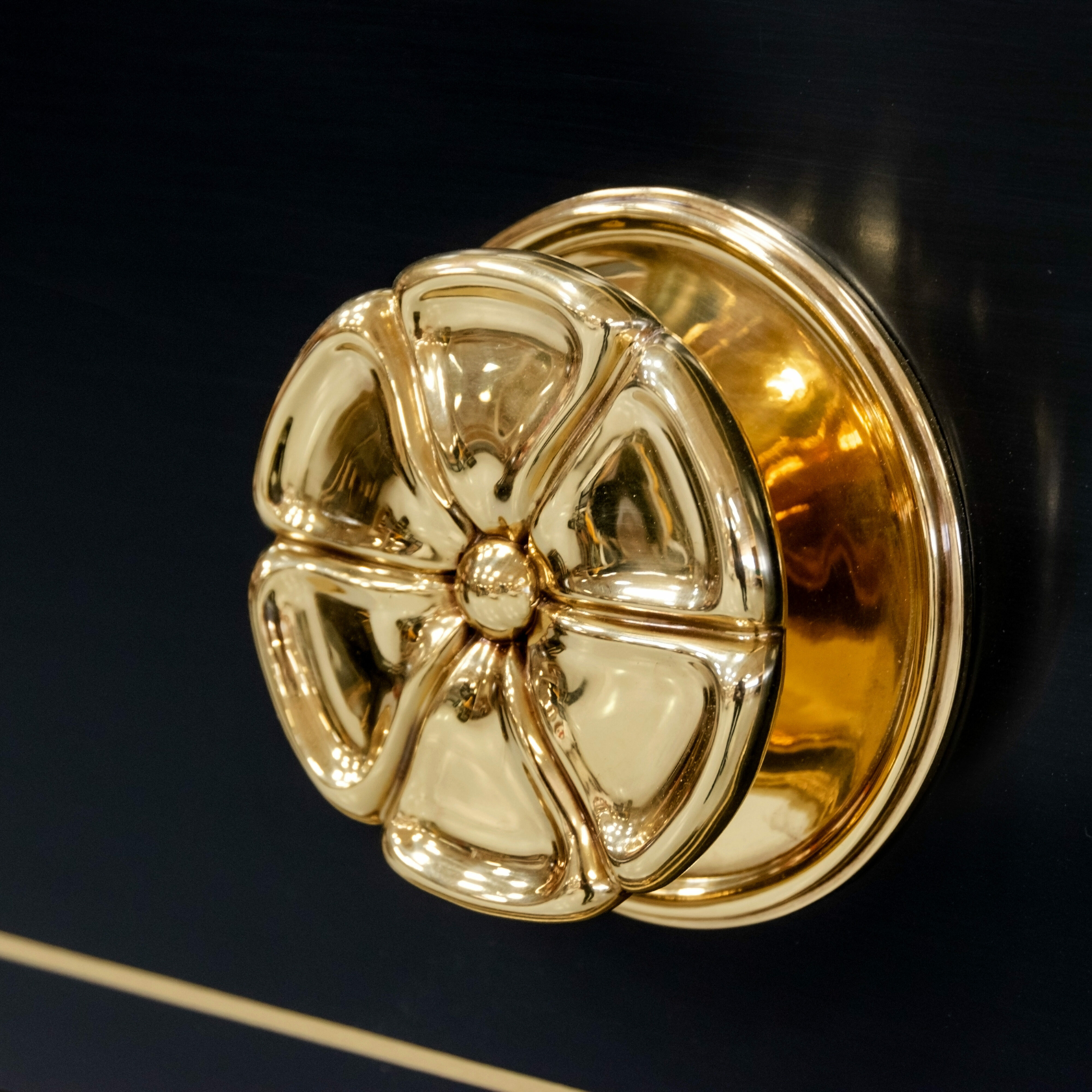 88 008 K Custom Pinwheel Chest 80 Black Lacquer 79 Gold Painted Accents on Bamboo and Pinstriping 3 Detail