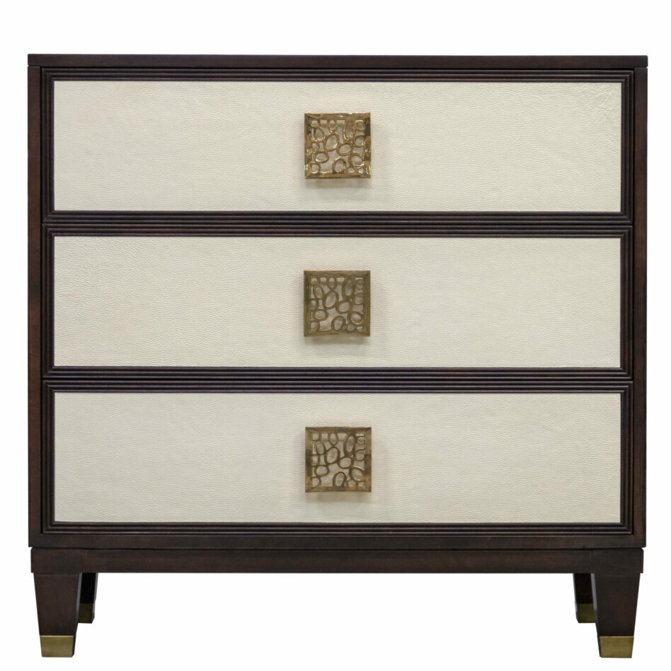 68 1 DW5 BF1 Heron Champagne Leather Beaded Frame Bubbles Square Tapered Leg Brass Ferrules