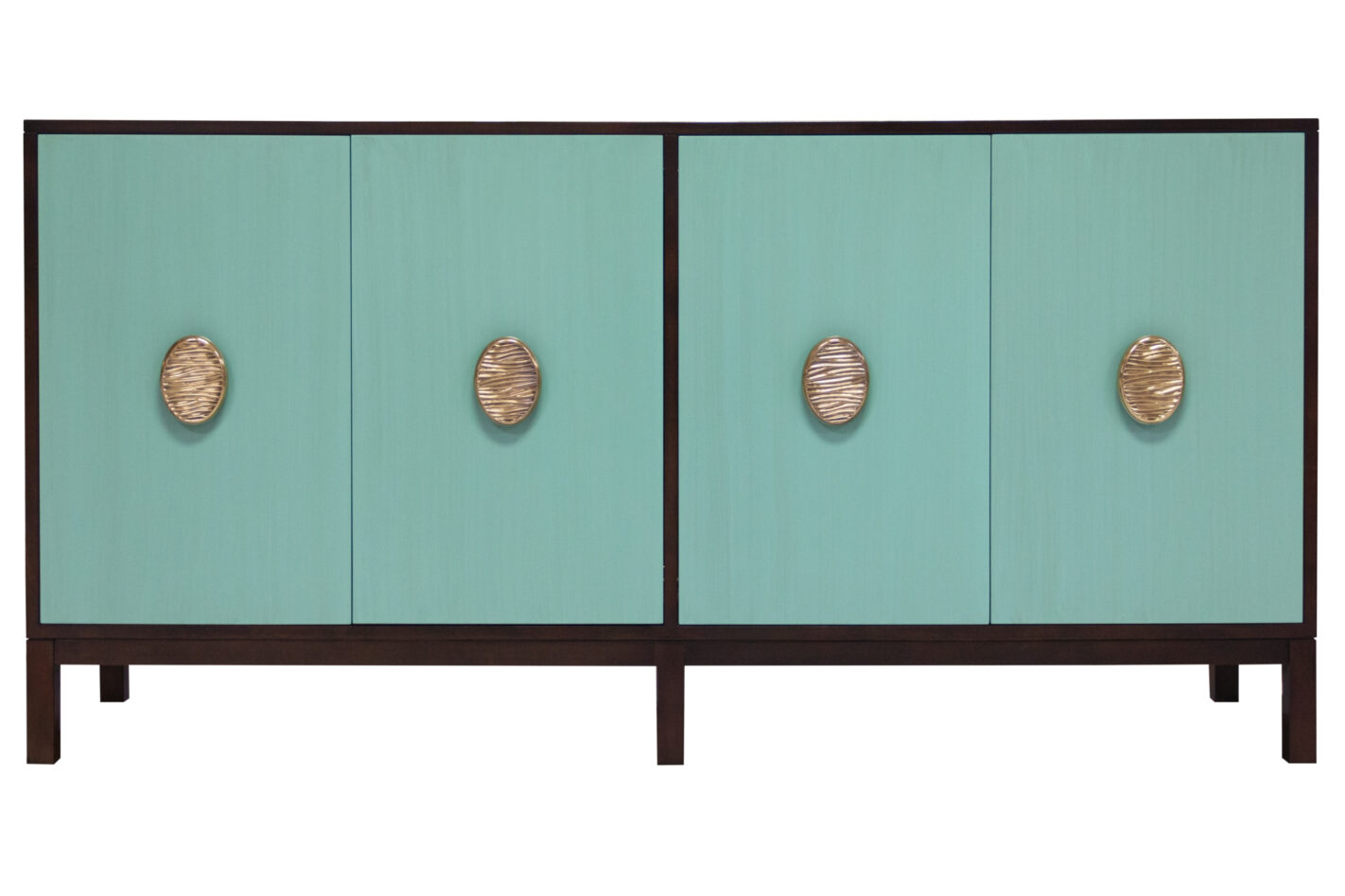 68 2 DR3 DR3 BL2 Four Door Credenza Dearborn Brushed Robins Egg Blue Oval Strie Pulls Parson Leg