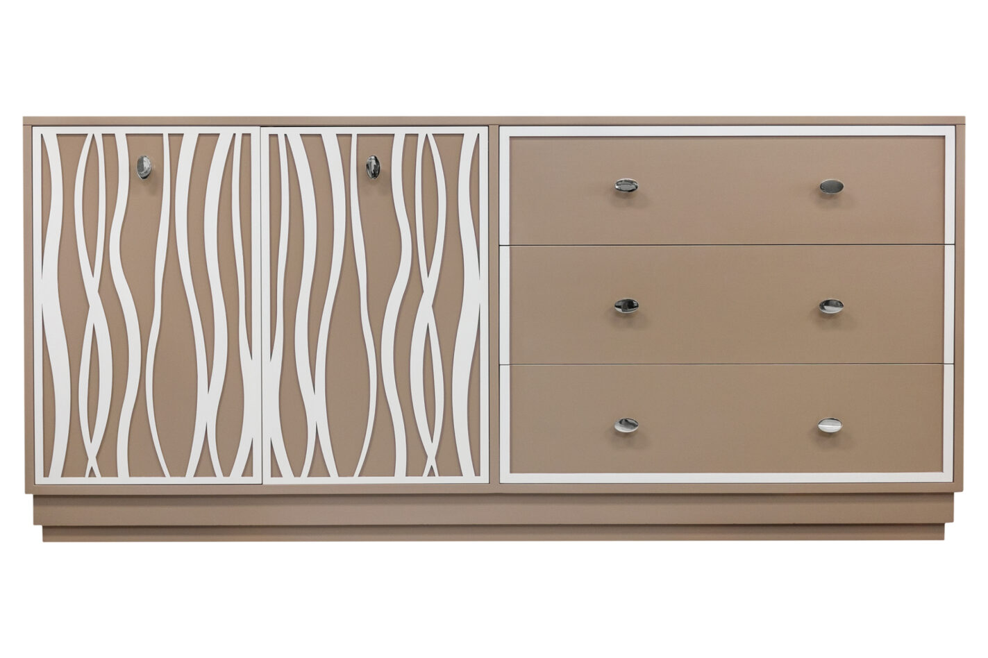 68-2-DR3-DW4-BL2_Grey_White_Seagrass-Flat Frame_Oval Knob-Polished Nickel