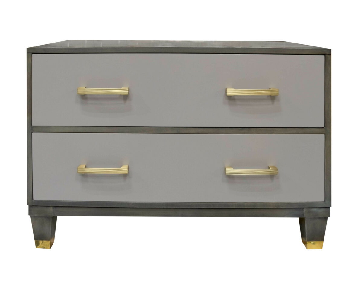 68 5 DW1 DW1 BF1 36 Facets Low Chest Nightstand case and base 557 Lava Satin DWR 75 Gray Strie Pull Satin Brass Horizontal Double